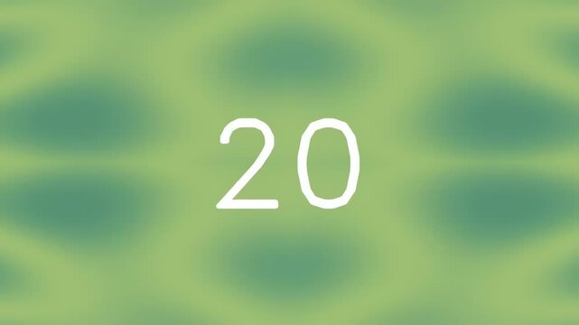 Abstract green and blue wavy pattern with white number twenty