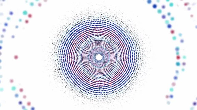 Abstract circular pattern formed by concentric rings of blue and purple dots