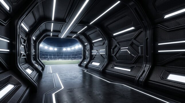Futuristic Carbon Fiber Stadium Tunnel with LED Lighting