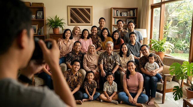 Happy multi-generational asian family posing for a group portrait