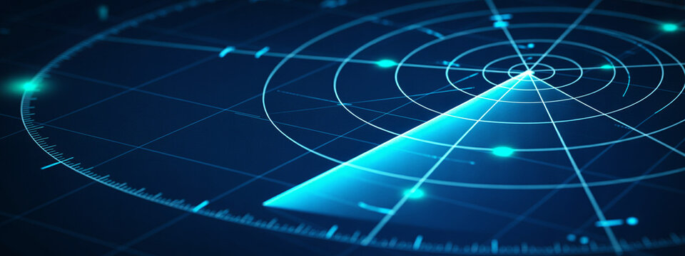 Digital radar screen with scanning circular interface for data surveillance.