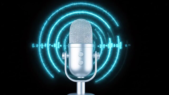 Professional Silver Studio Microphone with Digital Audio Sound Waves Visualizer Effect for Live Stream and Esports
