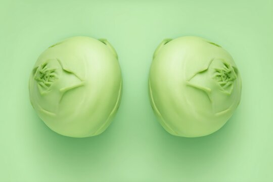 Ultra realistic kohlrabi, 2-3 whole bulbs with trimmed stems, smooth light-green skin, top-down flat lay, wide editorial composition