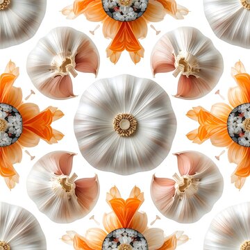Colorful Garlic Bulbs with Flower Petals Pattern.