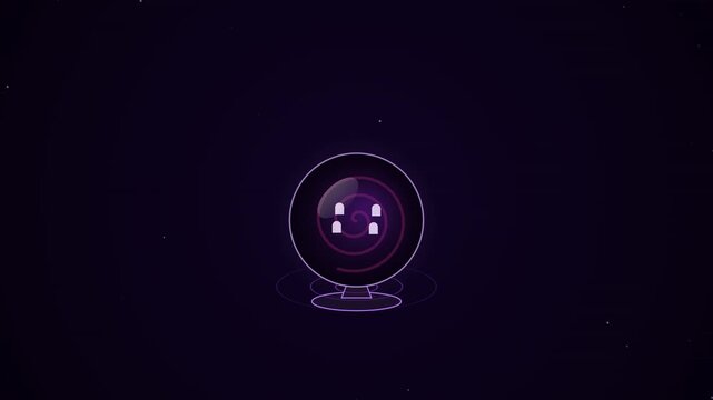 Futuristic purple webcam icon glowing on a dark neon background, digital technology and video streaming communication concept vector illustration