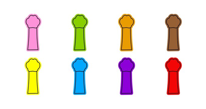 A set of colorful animal paw shapes. 