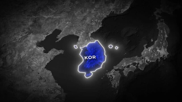 South Korea Map Highlighted in Blue on Asia Map