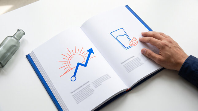 Hand holding book open to page with recovery graphics and text  