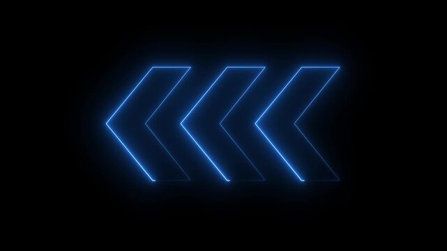 Blue Neon Arrow Loop, Glowing Chevron Sign and Futuristic Direction Indicator