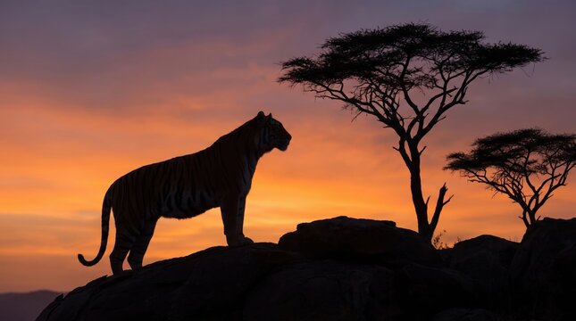 Stylized jumping tiger silhouette action pose isolated on plain background graphic illustration style