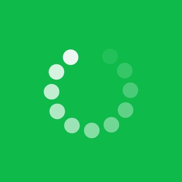 Rotating circular loading dots animation on green background spinner progress