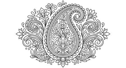 Fototapeta premium Intricate paisley floral ornament with detailed swirls and curves black silhouette
