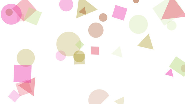 Abstract pastel geometric pattern with scattered circles squares and triangles on white background for modern decorative design