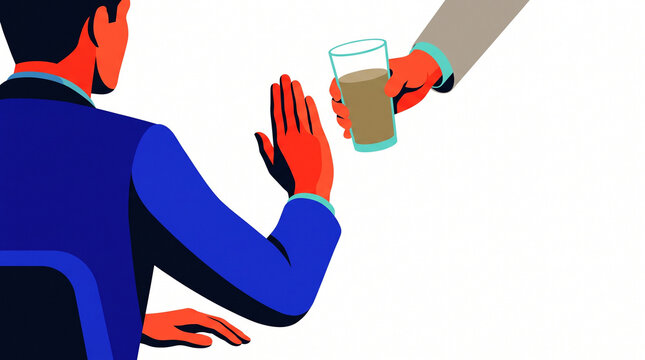 Man refusing alcoholic drink while sitting at a table in a restaurant  
