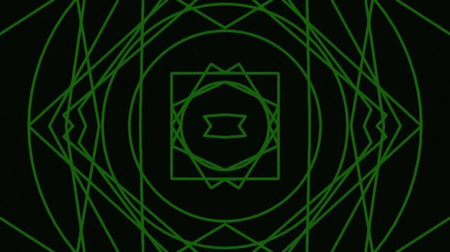 Abstract geometric green pattern with symmetrical design on black background