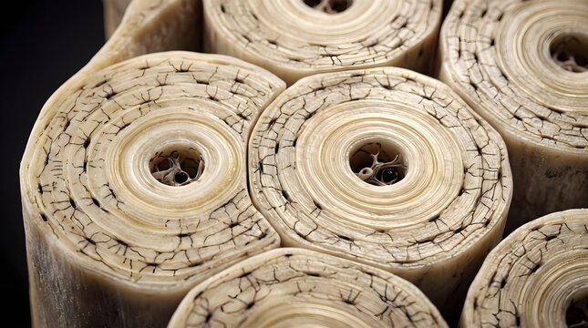 Microscopic bone tissue structure, cross section of human osteons. Biological anatomy of compact bone cells. Medical histology view.