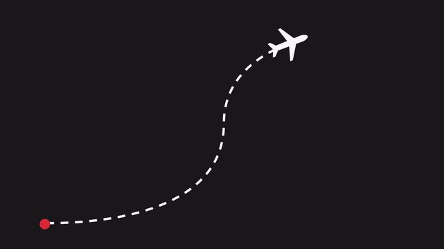  Airplane icon flight with line path route animation 4K