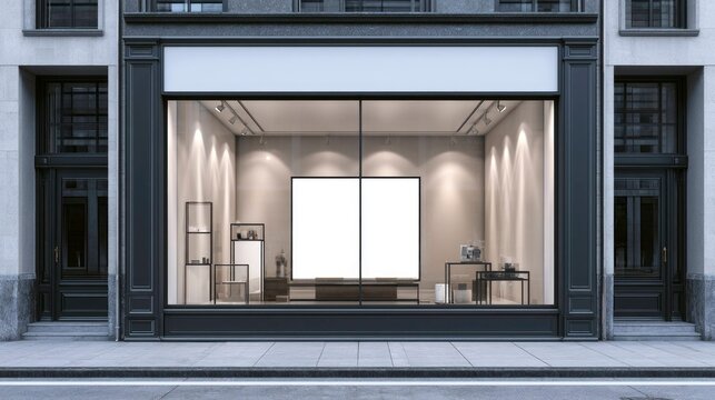 Empty Modern Commercial Storefront with Large Window Display in Urban Area