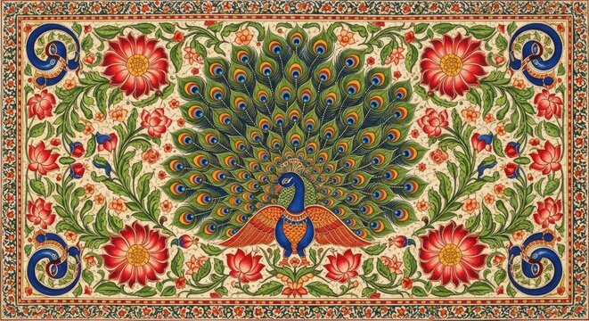 Exquisite Peacock and Floral Embroidery Art.