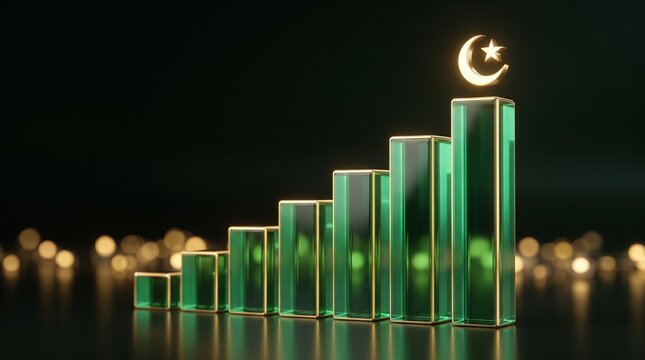Islamic Finance Growth Chart with Crescent Moon and Star