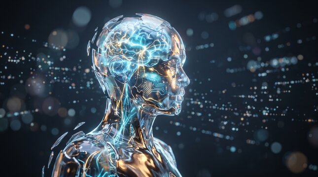 A classic cinematic portrait style that emphasizes the emotional depth and tranquil wisdom of the machine mind.
