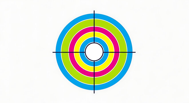 Abstract colorful concentric circles with crosshairs design with crosshairs white background