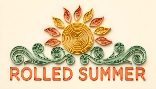 Rolled Summer quilling paper art style flat vector banner with coiled sun