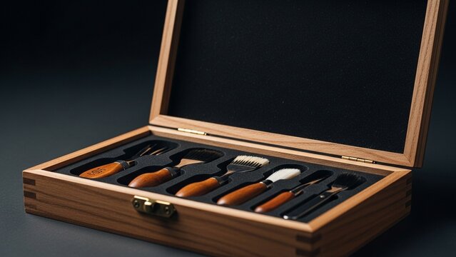 Artistic Tools Set in Wooden Box - Paint Brushes and Palette Knives