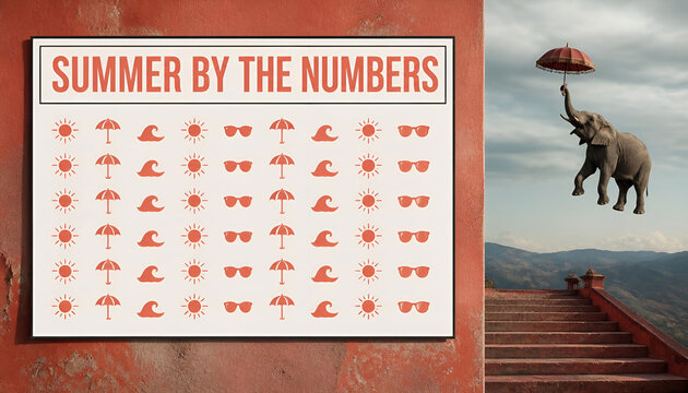 Summer By The Numbers isotype pictogram flat vector banner infographic design