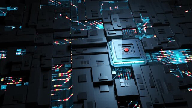 CPU Processor and Blockchain Technology, Advanced Computing and Digital Network Concept