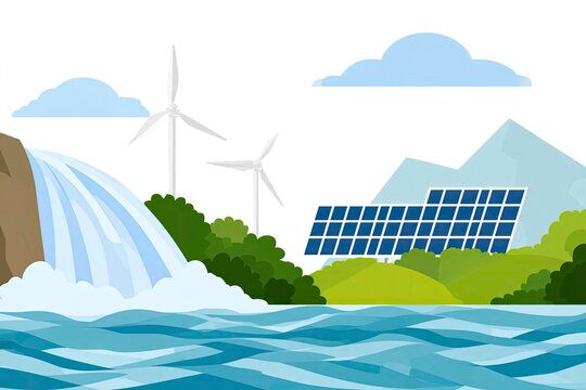 Eco-Friendly Renewable Energy Sources with Wind Turbines and Solar Panels in Nature