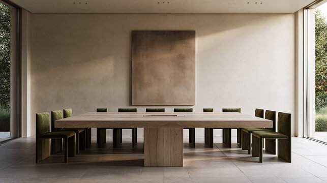 Modern Minimalist Boardroom with Large Stone Conference Table