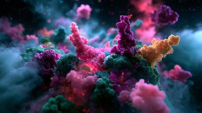 Abstract Microscopic Visualization of Colorful Cellular Structures and Molecules