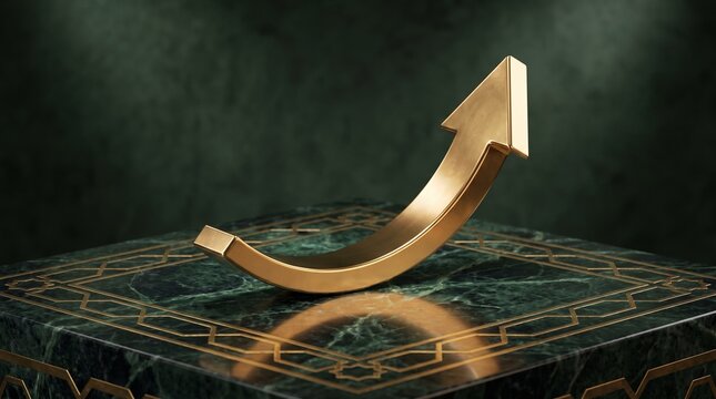 Golden Upward Arrow on Green Marble Pedestal