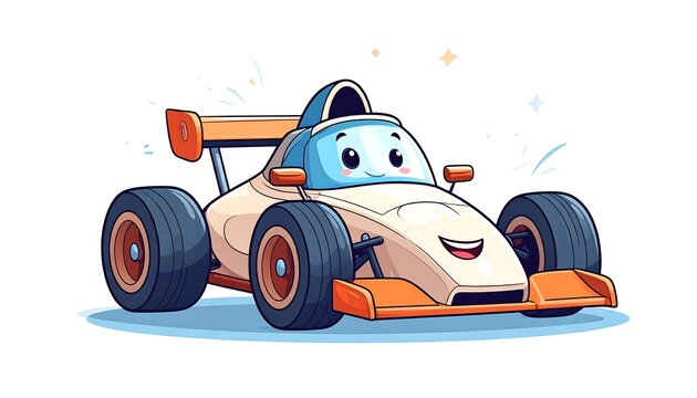 Cute blue cartoon car with happy face driving.