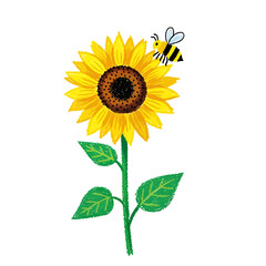 Fototapeta premium Hand Drawn Illustration Featuring a Bright Yellow Sunflower and a Cute Little Honeybee in a Charming Rustic Art Style