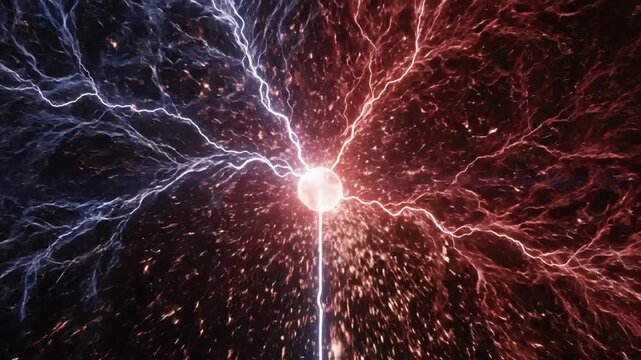 Abstract energy explosion with glowing electrical lightning discharge