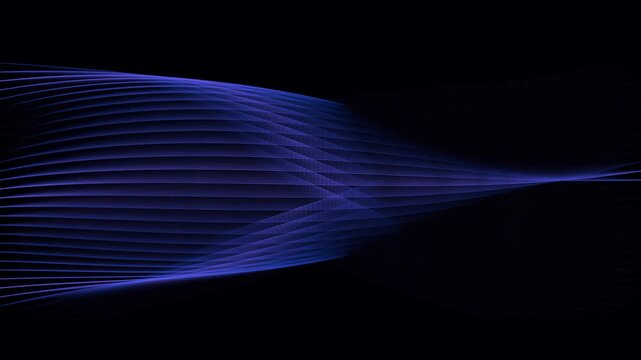 This video features a smooth, looping motion graphic of abstract glowing blue and teal lines weaving and intersecting against a dark background.