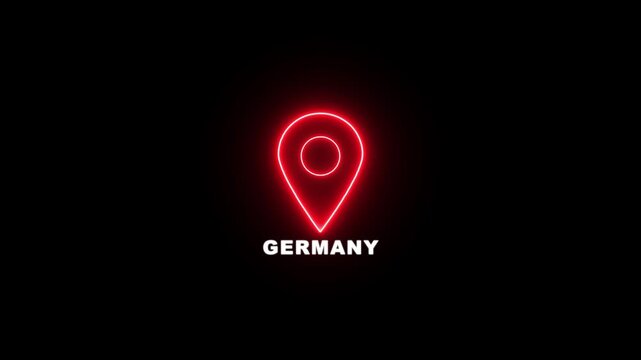Red neon location pin icon with the text GERMANY , Country GPS location tracking icon. map pointer navigation and place tracker icon.