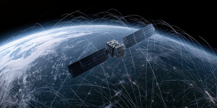 Satellite Orbiting Earth with Network Connections Over Land and Ocean