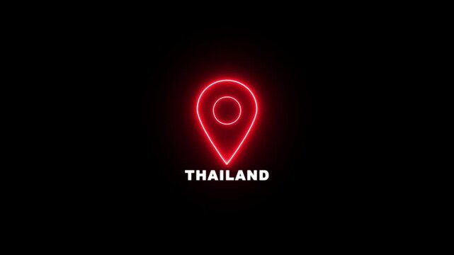 Red neon location pin icon with the text THAILAND , Country GPS location tracking icon. map pointer navigation and place tracker icon.