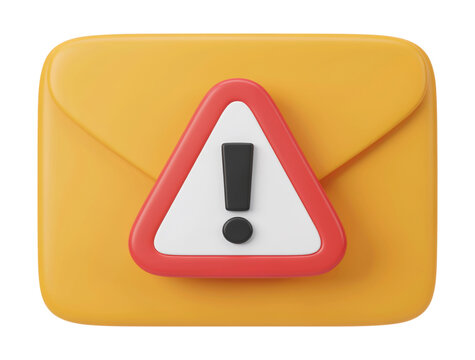 3D Email Envelope with Warning Sign Representing Message Alert Security Risk and Important Notification