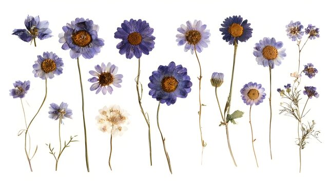 Collection Purple Vintage Pressed Dried Daisy Flowers Stock Illustration