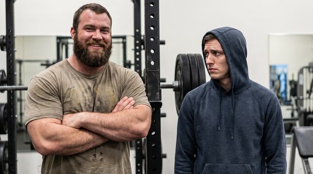 Strong Proud Man Standing Beside an Envious Weak Man