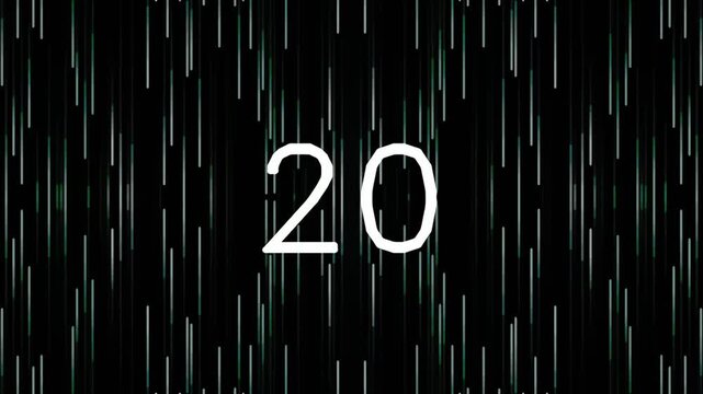 Abstract digital rain with number twenty on dark background