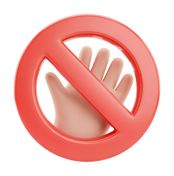 3D Stop Hand with Red Prohibition Sign Representing Warning Restriction and Access Denied Concept