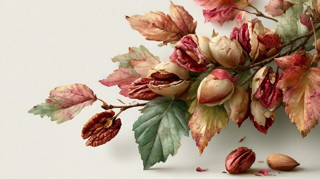 Vibrant Fall Leaves and Natural Nut Arrangement