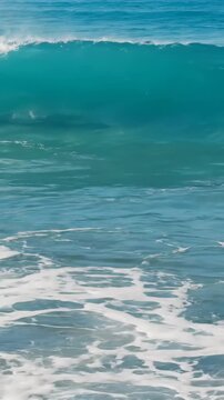 This video captures gentle turquoise ocean waves rolling and crashing softly on a sandy beach under bright daylight sky providing a peaceful coastal ambiance.