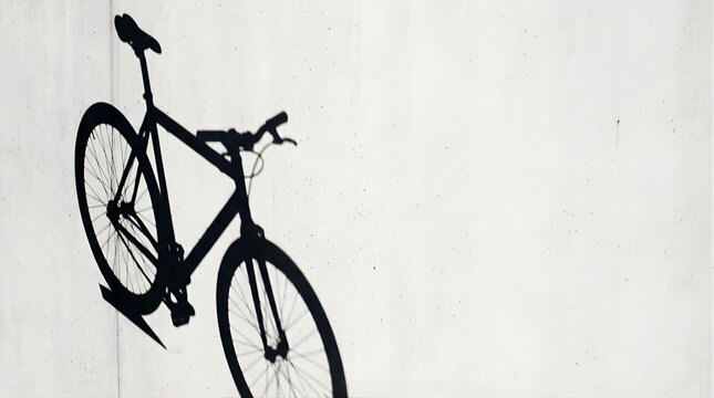 Shadow of a bicycle cast on a white concrete wall outdoors