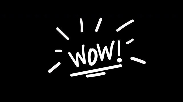 Animation comic expression text wow , for emotion in black background 4k